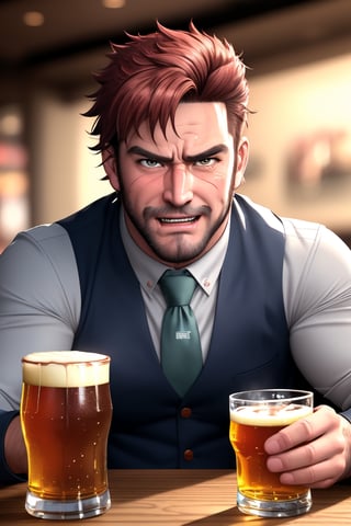 (professional 3d ANIME, cel-shading), highquality manly handsome masculine male person ABSURDLAUGHING while insanly drunk for fun at the table in the restaurant ,  holding BEERmug, cheering, energetic, WHISKY, SHORT MASCULINE  HAIR, mean, evil, (facialhair, blushes hard CRAZILY drunk   for fun:1.3), WEARING RENDERED FULLY-CLOTHED MALEWEAR, HE HIS HIM ONLY, impressive realistic, PERFECTLY-SHAPED MALE HANDSFINGERS MOVEMENT, truly detailed,  extremely vibrant colorful matte tones, masterpiece, inspired by real professional MALE   ACTOR, depth of field, soft focus blurring the background, male focus ,  only realistic, real, epic,  Big Boss