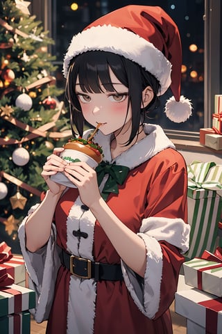 kawaii, illustration, (emo girl:1.4), (Blade Runner style:1.2), BREAK
In a festively decorated room, an emo girl in a Santa costume happily eats a hamburger, surrounded by Christmas presents and a brightly lit tree. BREAK
Her unique style merges traditional Santa colors with emo elements. BREAK
The lively comic-style scene captures the joy of 
Christmas and emo culture, highlighted by the shimmering tree lights and colorful gift wraps. BREAK
The mood is festive and individualistic, emphasizing a blend of holiday spirit and personal expression.