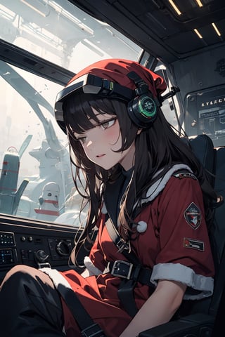 kawaii, illustration, (emo girl:1.4), (Blade Runner style:1.2), (submarine helm seat:1.5), BREAK
In a submarine lit by red lights, an Emo girl in Santa attire steers the vessel. BREAK
Her Emo-style hair and makeup add a unique touch to the classic Santa outfit. BREAK
She focuses on the sonar display and controls, surrounded by Christmas gifts. BREAK
The scene, portrayed in a digital art style with a red and black palette, combines Christmas spirit with an adventurous ambiance. BREAK
The mood is a mix of excitement and mystery, highlighted by the cockpit's glowing instruments.