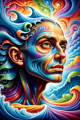 Subconscious Journey: Dreams inside the subconscious mind. 
Funk art. DeepDream. Psychedelic art. 
Alex Grey, Arthur Adam, Chris Dyer, Josephine Wall, Callie Fink style.
Wispy, Trippy, fractal anxiety, chaotic paranoia, waves of distraught emotions. vivid colors, highly detailed, comprehensive, cinematic, intricate digital painting, 8k, cinematic lighting, best quality, high-res, detailed work, post-processing, perfect result, multicolored chaotic background, by aruffo3
