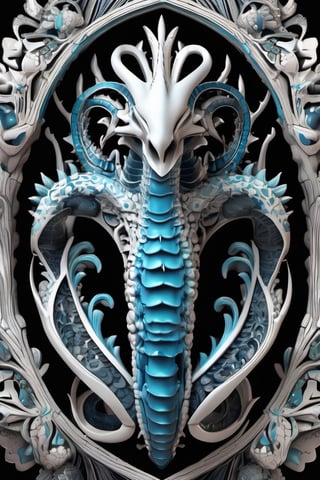 illustration on black background. water creature figurine with dynamic, complex and vibrant details, fractal bone carving, edgy and modern, layering, deep shadows, intricate detail, silvers, blues, grays, teals, trending on artstation, sharp focus, studio photo, intricate details, highly detailed, trending on artstation, sharp focus, studio photo, intricate details, highly detailed, symmetry, by aruffo3