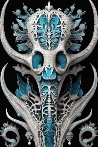 illustration on black background. fractal bone carving, water creature figurine, with dynamic and vibrant designs, edgy and modern, layering, deep shadows, intricate detailed, silvers, blues, grays, teals, trending on artstation, sharp focus, studio photo, intricate details, highly detailed, trending on artstation, sharp focus, studio photo, intricate details, highly detailed, symmetry, by aruffo3