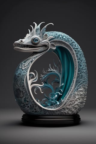 illustration on black background. water creature figurine, with dynamic and vibrant designs, edgy and modern, layering, deep shadows, intricate detailed, fractal bone carving, blues, grays, teals, trending on artstation, sharp focus, studio photo, intricate details, highly detailed, trending on artstation, sharp focus, studio photo, intricate details, highly detailed, by aruffo3