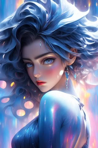 ultra detailed artistic abstract photography of liquid lust, detailed captivating eyes on molten statue, asymmetrical, gooey liquid hair, color exploding lips, highly refractive skin, Digital painting, colorful, volumetric lighting, 8k, by Cyril Rolando, by artgerm, Trending on Artstation, 16k resolution, 300 dpi, 600 dpi, 4k, Contest winner, High definition, detailed, realistic, 8k uhd, high quality,  subsurface scattering, translucent skin, glow, bloom, Bioluminescent liquid, vibrant,Leonardo Style,dripping paint