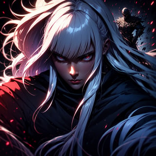 dark warrior, long white hair, medieval castle,r1ge