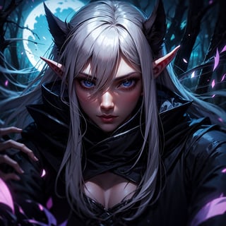 night elf, white long hair, forest,r1ge