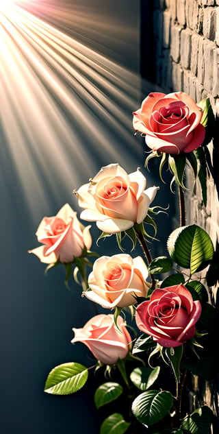 best quality,highly detailed,masterpiece,ultra-detailed,illustration,artbook,absurdres,wallpaper,colorful,realistic,photo
Wall of roses, dewdrops, morning sun, master photography, hyperrealism, floodlight, filter
