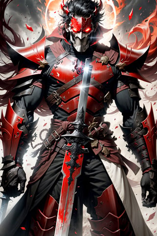 a close up of a person holding a sword and a red light, ruler of inferno, beautiful male god of death, black fire color reflected armor, demon samurai warrior, demon samurai, keqing from genshin impact, king of time reaper, ares with heavy armor and sword, lord of cinder, red demon armor, black and red armor, blood red armor