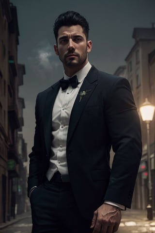 Black Silk Velvet Resham Embroidered Tuxedo, (photorealistic), cinematic film still. beautiful lighting, best quality, realistic, full length portrait, real image, intricate details, depth of field, 1 Italian man, scruff, handsomely tanned olive skin, highly detailed, captivating facial features, tall, anatomically correct, Fujifilm XT3, outdoors, open field, atmospheric glow, RAW photo, 8k uhd, film grain, 6000, male, Movie Still, photo r3al, Film Still, Cinematic, Cinematic Shot, Male focus, Italian Male, AngelicStyle, Cinematic Lighting, Germany Male, Muscular, France Male, European Country would you Like, ,High detailed ,Color magic,Saturated colors,FFIXBG,chubby