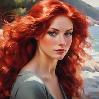 Close up, portrait, painting of a woman with red hair, by Marek Okon, beautiful art uhd 4k, red wavy hair, very thick and oil paint, she has red hair
style Jamie Wyeth, James Gillard, Edward Hopper, Greg Rutkowski Studio Ghibli Genshin Impact,ink 