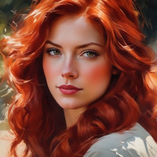 Close up, portrait, painting of a woman with red hair, by Marek Okon, beautiful art uhd 4k, red wavy hair, very thick and oil paint, she has red hair
style Jamie Wyeth, James Gillard, Edward Hopper, Greg Rutkowski Studio Ghibli Genshin Impact,ink 