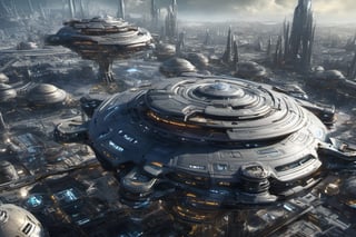  space, high_resolution, high detail , realistic, realism, futuristic, galactic capital city, techno, ancient, mystic, ion_engines, many small space ships