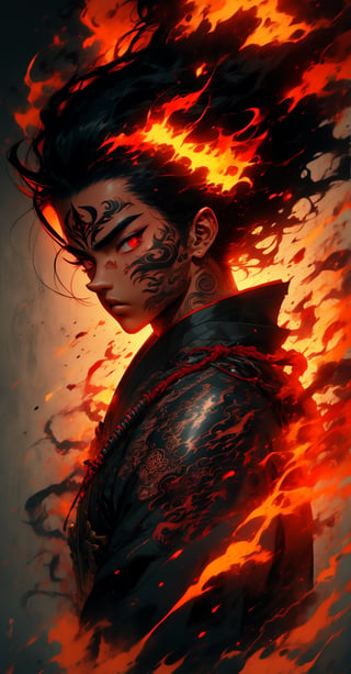 1guy,2d digital illustration, Red Pupils,Traditional japanese tattoo art,abstract cloud and flames, samurai, inkpunk, detailed, epic,, sticker, 2d cute, fantasy, dreamy, vector illustration, 2d flat, centered, by Tim Burton, professional, sleek, modern, Highly Detailed background, graphic, line art, vector graphics,Circle,xjrex,,LINEART,dragonink,r1ge