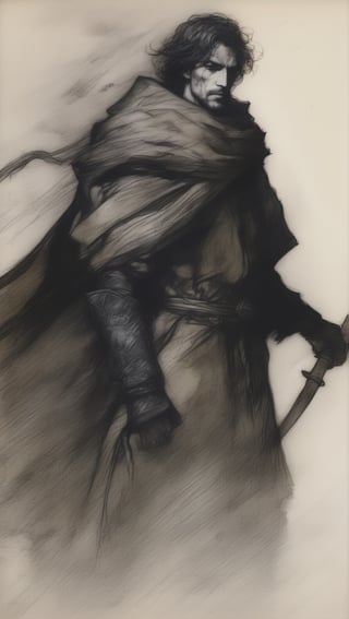 ,1male,medieval king,handsome, eternal winter,art by arthur rackham and franz kline,contour light,fine detail,atmospheric