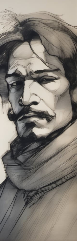 portrait,1male,medieval king, eternal winter,art by arthur rackham and franz kline,contour,light,finedetail,atmosphere