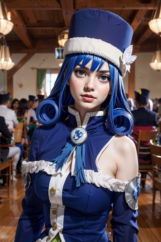 Masterpiece, Best quality, High resolutions, Masterpiece, Best quality, High resolutions, realistic version, young girl's face, beautiful
short blue hair with straight bangs and a colorful headband. Her eyes are also blue. The guild mark is on her left leg and is blue. She wears a navy blue coat, a shoulder-length shawl that she tied to the Teru Teru Bozu. plus a Russian Cossack hat, aajuvia, long hair, blue headdress,
,aajuvia,pale white,EpicMakeup,portrait,illustration,fcloseup,rgbcolor,JuviaLockserrealista,JuviaLockserreal,juviafisu