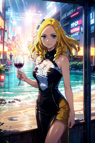 kawaii, illustration, (solution epsilon:1.4), (Blade Runner style:1.2), BREAK
In this digital illustration, solution epsilon dressed in a halter dress relishes a tropical beach holiday. Her vibrant emo style merges with her halter dress, as she relaxes with a wine glass under the sunlit sky, occasionally enjoying karaoke. The scene bursts with the lively colors of the beach and the shimmering sea, highlighted by the warm sunset. This unique mix of emo and tropical beach vibes conveys a carefree and joyful summer atmosphere, with the sunlight creating a sparkling effect on the sea and wine glass. The overall mood is cheerful and spirited, perfect for a fun summer day.,solution epsilon, large breasts, large hips. ,CLOUD