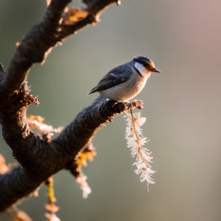 (best quality, 8K, ultra-detailed, masterpiece), (macro photography, close-up shot), Capture the beauty of nature in an 8K masterpiece. Focus on a mesmerizing close-up shot of a bird perched delicately on a tree branch. Use the magic of macro photography to reveal intricate details in the bird's feathers, its eyes, and the texture of the branch. This image should transport the viewer into the world of the tiny, creating a stunning and ultra-detailed portrayal of this delicate moment in nature.