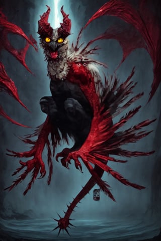 Owl demon, owl, monster, open mouth, toothy maw, toothed beak, devil, final boss, detailed teeth, claws, detailed eyes, demon lord, lord of darkness, yellow eyes.,anthro