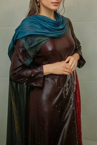 (wet clothes, wet hair, wet, wet face, wet skin,  : 1.4 ),(Chiaroscuro Solid colors background),( Beautiful wet German queen with a shawl on her shoulder ),(greater details in definitions of wet face and eyes), (realistic and detailed wet skin textures), (extremely clear image, UHD, resembling realistic professional photographs, film grain), beautiful wet blonde hair,beautiful blue iris, ((wearing wet Baroque-style crimson dirndl ballgowns partly covered by wet shawl,clothes with vibrant colors, , submerge,  hugging, very wet drenched hair, wet face:1.2)), infused with norwegian elements. The dress combines intricate lace and embroidery with colorful ballgown-inspired patterns. A wide obi belt cinches her waist, while puffed sleeves and delicate accessories complete the look, showcasing a striking fusion of cultures.,ct-drago
.
, soakingwetclothes, wet clothes, wet hair, Visual Anime,art_booster,anime_screencap,fake_screenshot,anime coloring,Pakistani dress