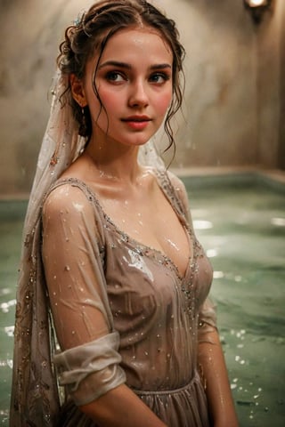 beautiful photo of a soaking wet girl. (masterpiece, top quality, best quality, official art, beautiful and aesthetic, wearing ballgown drapped with shawl:1.2), (1girl:1.4), portrait, extreme detailed, highest detailed, simple background, 16k, high resolution, perfect dynamic composition, bokeh, (sharp focus:1.2), super wide angle, high angle, high color contrast, medium shot, depth of field, blurry background,,itacstl, slight smile, ballgown, full sleeve

(wet clothes, wet hair, wet, wet face, wet skin, : 1.4 ), soakingwetclothes, wet clothes, wet hair, Visual Anime,Pakistani dress