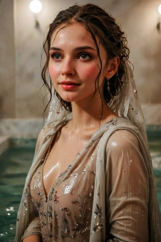 beautiful photo of a soaking wet girl. (masterpiece, top quality, best quality, official art, beautiful and aesthetic, wearing ballgown drapped with shawl:1.2), (1girl:1.4), portrait, extreme detailed, highest detailed, simple background, 16k, high resolution, perfect dynamic composition, bokeh, (sharp focus:1.2), super wide angle, high angle, high color contrast, medium shot, depth of field, blurry background,,itacstl, slight smile, ballgown, full sleeve

(wet clothes, wet hair, wet, wet face, wet skin, : 1.4 ), soakingwetclothes, wet clothes, wet hair, Visual Anime,Pakistani dress