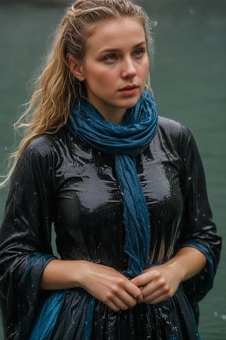 (wet clothes, wet hair, wet, wet face, wet skin,  : 1.4 ),(Chiaroscuro Solid colors background),( Beautiful wet German queen ),(greater details in definitions of face and eyes), (realistic and detailed wet skin textures), (extremely clear image, UHD, resembling realistic professional photographs, film grain), beautiful wet blonde hair,beautiful blue iris, ((wearing Baroque-style crimson dirndl ballgowns, royal cloak, clothes with vibrant colors, holding a shawl on hand, submerge,  hugging, very wet drenched hair, wet face:1.2)), infused with norwegian elements. The dress combines intricate lace and embroidery with colorful ballgown-inspired patterns. A wide obi belt cinches her waist, while puffed sleeves and delicate accessories complete the look, showcasing a striking fusion of cultures.,ct-drago
.
, soakingwetclothes, wet clothes, wet hair, Visual Anime,art_booster,anime_screencap,fake_screenshot,anime coloring