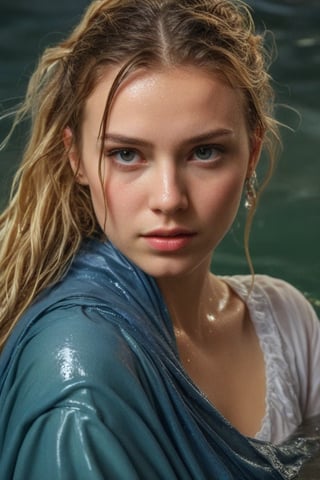 (wet clothes, wet hair, wet, wet face, wet skin,  : 1.4 ),(Chiaroscuro Solid colors background),( Beautiful wet German queen ),(greater details in definitions of face and eyes), (realistic and detailed wet skin textures), (extremely clear image, UHD, resembling realistic professional photographs, film grain), beautiful wet blonde hair,beautiful blue iris, ((wearing Baroque-style crimson dirndl ballgowns, royal cloak, clothes with vibrant colors, holding a shawl on hand, submerge,  hugging, very wet drenched hair, wet face:1.2)), infused with norwegian elements. The dress combines intricate lace and embroidery with colorful ballgown-inspired patterns. A wide obi belt cinches her waist, while puffed sleeves and delicate accessories complete the look, showcasing a striking fusion of cultures.,ct-drago
.
, soakingwetclothes, wet clothes, wet hair, Visual Anime,art_booster,anime_screencap,fake_screenshot,anime coloring