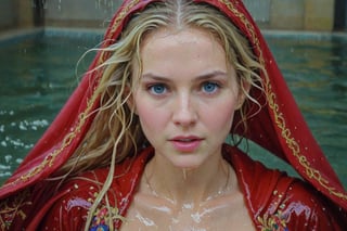 (wet clothes, wet hair, wet, wet face, wet skin,  : 1.4 ),( Beautiful German queen ),(greater details in definitions of face and eyes), (realistic and detailed skin textures), (extremely clear image, UHD, resembling realistic professional photographs, film grain), beautiful blonde hair,beautiful blue iris, ((wearing Baroque-style crimson dirndl ballgowns and veiled royal cloak with vibrant colors, submerge, two girls hugging, very wet drenched hair, wet face:1.2)), infused with norwegian elements. The dress combines intricate lace and embroidery with colorful ballgown-inspired patterns. A wide obi belt cinches her waist, while puffed sleeves and delicate accessories complete the look, showcasing a striking fusion of cultures.,ct-drago
.
, soakingwetclothes, wet clothes, wet hair, Visual Anime,art_booster,anime_screencap,fake_screenshot,anime coloring