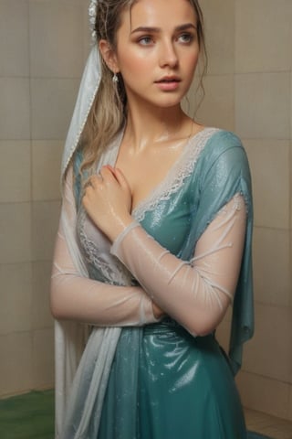 (wet clothes, wet hair, wet, wet face, wet skin,  : 1.4 ),(Chiaroscuro Solid colors background),( Beautiful wet German queen covered by a shawl on her shoulder ),(greater details in definitions of wet face and eyes), (realistic and detailed wet skin textures), (extremely clear image, UHD, resembling realistic professional photographs, film grain), beautiful wet blonde hair,beautiful blue iris, ((wearing wet Baroque-style crimson dirndl ballgowns partly covered by wet shawl,clothes with vibrant colors, , submerge,  hugging, very wet drenched hair, wet face:1.2)), infused with norwegian elements. The dress combines intricate lace and embroidery with colorful ballgown-inspired patterns. A wide obi belt cinches her waist, while puffed sleeves and delicate accessories complete the look, showcasing a striking fusion of cultures.,ct-drago
.
, soakingwetclothes, wet clothes, wet hair, Visual Anime,art_booster,anime_screencap,fake_screenshot,anime coloring,Pakistani dress,indian, Indian beauty