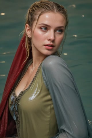 (wet clothes, wet hair, wet, wet face, wet skin,  : 1.4 ),(Chiaroscuro Solid colors background),( Beautiful wet German queen ),(greater details in definitions of face and eyes), (realistic and detailed wet skin textures), (extremely clear image, UHD, resembling realistic professional photographs, film grain), beautiful wet blonde hair,beautiful blue iris, ((wearing Baroque-style crimson dirndl ballgowns, royal cloak, clothes with vibrant colors, holding a shawl on hand, submerge,  hugging, very wet drenched hair, wet face:1.2)), infused with norwegian elements. The dress combines intricate lace and embroidery with colorful ballgown-inspired patterns. A wide obi belt cinches her waist, while puffed sleeves and delicate accessories complete the look, showcasing a striking fusion of cultures.,ct-drago
.
, soakingwetclothes, wet clothes, wet hair, Visual Anime,art_booster,anime_screencap,fake_screenshot,anime coloring