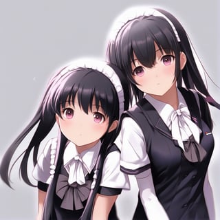 (masterpiece, best quality:1.2), 2girl, solo, homura, white background, simple background, school uniform, extremely detailed
