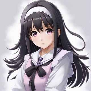 (masterpiece, best quality:1.2), 2girl, solo, homura, white background, simple background, school uniform, extremely detailed
