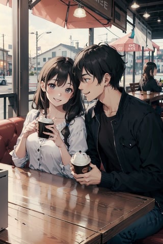 Romantic couple out on coffee date, happy, warm, lovely, sweet, beautiful,