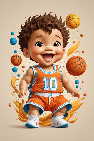 (full body) intricate coloring, vector graphic logo design of a baby Slam Dunk Hanamichi laughing, numer 10,  art style by anime insomnia, 3-6-9 pattern, art and mathematics fusion, high resolution, kawaii, cute, Elegant, sophisticated, muted color scheme, hyper detailed, trending at artstation, sharp focus, studio photography, highly detailed, centered, bright color, solid dark background, made with adobe illustrator, movie still, polygonal, Leonardo Style