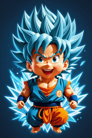 (full body) intricate coloring, vector graphic logo design of a baby Goku Super Saiyan Blue laughing, art style by anime insomnia, 3-6-9 pattern, art and mathematics fusion, high resolution, kawaii, cute, Elegant, sophisticated, muted color scheme, hyper detailed, trending at artstation, sharp focus, studio photography, highly detailed, centered, bright color, solid dark background, made with adobe illustrator, movie still, polygonal, Leonardo Style