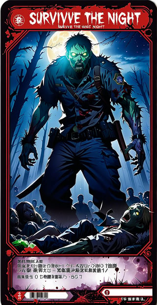 inframe add bold text"Survive the Night" complex zombie apocalypse add name"Survive the Night" anime card premium 14PT card stock authenticated breathtaking zombie visuals --chaos 90 --testpfx

