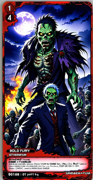 inframe add bold text"Undead Fury" complex zombie apocalypse add name"Undead Fury" anime card premium 14PT card stock authenticated breathtaking zombie visuals --chaos 90 --testpfx

