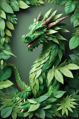 JUNGLE, a Dragon, made out of leaves, anime style