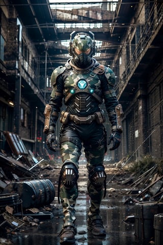 Creating a Fallout 5 armored suit with chameleon-like camouflage using nano LED technology to blend into the wasteland environment:

The armored suit would be designed to seamlessly blend into the rugged and desolate landscapes of the post-apocalyptic wasteland, utilizing nano LED technology to mimic the colors and textures of the surroundings.

Key features tailored for wasteland camouflage:

1. **Wasteland Color Palette:** The nano LED panels would be programmed to replicate the earthy tones, rusty hues, and muted colors commonly found in the wasteland environment. This includes shades of brown, gray, and green, as well as weathered textures to match the terrain.

2. **Adaptive Terrain Analysis:** The suit's environmental sensors would analyze the specific characteristics of the wasteland, such as rocky outcrops, barren plains, or urban ruins. Based on this analysis, the nano LED panels would adjust their camouflage patterns to mimic the surrounding features and blend in seamlessly.

3. **Dynamic Camouflage Patterns:** The camouflage patterns generated by the nano LED panels would be highly dynamic, allowing the suit to adapt to changes in terrain, lighting conditions, and environmental elements. This ensures that the wearer remains concealed whether traversing rocky canyons, navigating through rubble-strewn streets, or hiding amidst overgrown vegetation.

4. **Wasteland Debris Simulation:** To further enhance camouflage effectiveness, the suit could incorporate features to simulate wasteland debris, such as dust, dirt, and grime. This would help the wearer blend in with their surroundings by obscuring the suit's silhouette and minimizing reflective surfaces.

5. **Scavenging Integration:** In addition to camouflage capabilities, the suit could integrate scavenging tools and storage compartments for collecting resources found in the wasteland. This would allow the wearer to gather supplies while remaining concealed, maximizing survival opportunities in hostile environments.

6. **Stealth Enhancements:** Beyond visual camouflage, the suit could incorporate stealth enhancements like sound-dampening materials and thermal insulation to further conceal the wearer's presence from enemies and hostile creatures lurking in the wasteland.

7. **Tactical Advantage:** By blending seamlessly into the wasteland environment, the armored suit provides the wearer with a significant tactical advantage, allowing for covert reconnaissance, stealthy infiltration, and surprise attacks on unsuspecting foes.

With its advanced nano LED camouflage technology tailored specifically for the harsh and unforgiving wasteland, the Fallout 5 armored suit ensures the wearer's survival and success in the post-apocalyptic world.