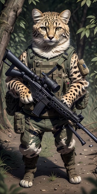 An animal military sniper team with a cheetah as the shooter and a Lion as the spooter, hunting in the african sabana, blending camouflage with the surroundings, comic style, funny, cartoonish,Animal,up body