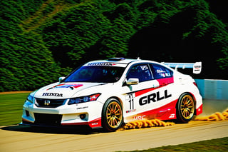 Photo r3al, photo-realistic, masterpiece, hyper-detailed photography of a 2010 Honda Accord concept to race at the WRC championship, high suspension shocks, isometric view, Fuji-film XT3s cameras, Use soft lighting and an 8k UHD resolution shot with a DSLR, frank grillo, Movie Still
