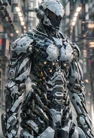 Create an ultra-realistic image of a mecha robot using white and light blue color scheme, armed with a sword, standing alone against a grey backdrop. The robot has mechanical wings and holds a glowing energy sword, possibly dual-wielding or equipped with a beam saber. It features a V-fin design, capturing a science fiction aesthetic. The image should utilize advanced techniques such as reflection mapping, realistic figure rendering, and hyper-detailed textures. Employ cinematic lighting with HDR, ray tracing, and Nvidia RTX for exceptional visual fidelity. Use Unreal Engine 5 for subsurface scattering, PBR texturing, and detailed post-processing. Include anisotropic filtering, a well-defined depth of field, and ensure maximum clarity and sharpness for a hyper-realistic finish. Adjust aspect ratio to 51:64 and apply the raw style of Niji 6. Use Argentina flag colors