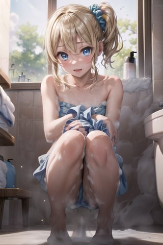 ((((masterpiece)))), 
(((best quality))),
(((ultra detailed))),
((very high resolution)),
((32k)),

(ai hayasaka),(ai hayasaka), (bangs), (blue eyes), (blonde hair), (hair between eyes), (sidelocks), ((side ponytail)), (scrunchie), (hair scrunchie), ((blue scrunchie:1.3)),((beautiful detailed eyes:1.3)), (extremely detailed face),(perfect hands, perfect anatomy),

, looking at viewer, (cowboy shot), 

((Bathroom)),(take a bath),
(little open mouth),
((stand on one's knees)),firefliesfireflies,ruanyi0156