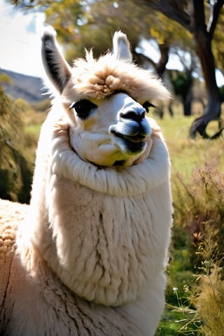 una alpaca con la legendaria cara de bestia