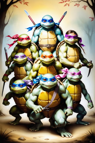 Teenage Ninja Mutant Turtles, in the style of esao andrews,Ultra realistic 