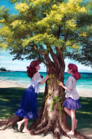 tree Girls on beach