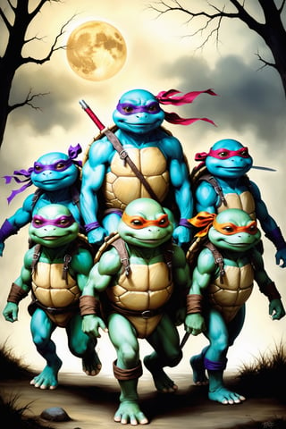 Teenage Ninja Mutant Turtles, in the style of esao andrews,Ultra realistic ,darkart