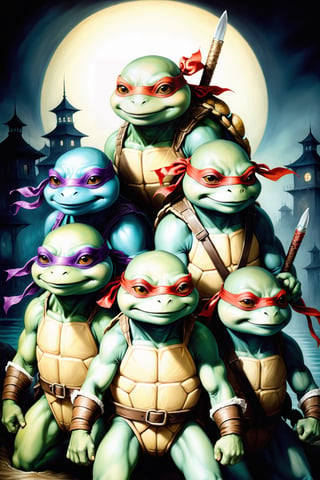 Teenage Ninja Mutant Turtles, in the style of esao andrews,Ultra realistic ,darkart