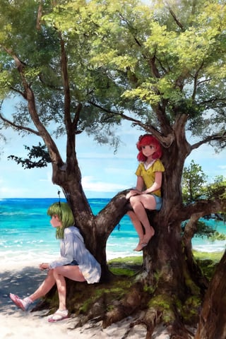 tree Girls on beach